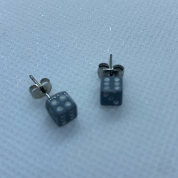 Gray Mini Dice Earrings Handmade - Picture 4 of 8